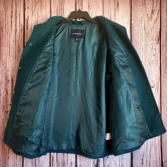 Land's End Vintage Wool Coat Y2K Green Button Snap 16W Womens 90s - Picture 4 of 5